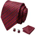 Rood geometrisch heren stropdas pochet manchetknopen set zakelijk huwelijk pak accessoires - Stijl S81