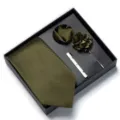 Green mens tie set gift box with necktie pocket square lapel flower and clip for wedding. - Army Green