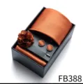 Men's orange necktie pocket square cufflinks lapel flower gift box set business - Rust Orange