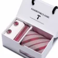 Men suit gift box set with patterned necktie pocket square and cufflinks for wedding business. - SB16