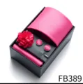 Men bright pink silk tie pocket square cufflinks lapel flower gift box set accessories - Hot Pink