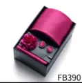 Mens magenta twill tie pocket square cufflinks lapel pin gift box set sku display - Magenta