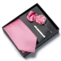 Set cravatta uomo rosa confezione regalo con cravatta fazzoletto fiore spilla clip per nozze affari - Rosa