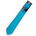 Set cravatta uomo azzurro turchese con fazzoletto, clip e fiore per matrimonio ed affari. - Ciano Brillante