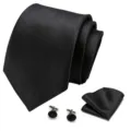 Klassieke zwarte heren formele zakelijke stropdas set met pochet en manchetknopen. - Stijl S88