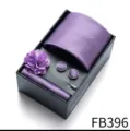 Luxury men purple tie pocket square cufflinks lapel pin set in gift box for wedding business - Purple