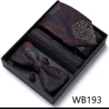Coffret cravate pochette noeud papillon boutons de manchette homme rouge jacquard floral mariage - WB193
