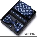 Coffret cadeau cravate nœud papillon boutons de manchette géométrique bleu homme - WB194