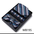 Coffret cadeau cravate nœud papillon pochette boutons de manchette rayés bleu homme. - WB195