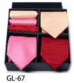 Men's silk tie and pocket square gift box set with geometric jacquard pattern for formal wear. - GL67