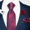 Conjunto Elegante Corbata Paisley Hombre Pañuelo Flor Solapa Gemelos Azul Rojo - 12648-SF245