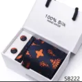 Blauw oranje paisley heren stropdas set met pochet en manchetknopen in geschenkdoos. - SB222