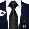 Set cravatta e fazzolleto paisley nero uomo abito formale elegante cravatta da uomo - S8