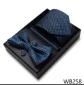 Conjunto de caja de regalo de corbata pajarita pañuelo gemelos jacquard azul hombre. - WB258