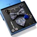 Luxe heren bloemen jacquard das vlinderdas manchetknopen pochet set geschenkdoos - LB188