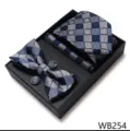 Set regalo corbata hombre boda azul cuadros con pañuelo pajarita y gemelos elegantes - WB254