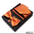 Set de regalo de corbata jacquard a cuadros naranja para hombre con pajarita y gemelos. - WB232