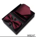 Set Corbata Borgoña Cuadros Hombre Caja Regalo Pajarita Gemelos Elegante Boda - WB247