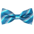 Blue striped men's bow tie for business wedding party, stylish polyester jacquard neckwear. - Cyan Blue
