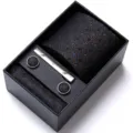 Mens business black tie set with blue polka dots, gift box including necktie and cufflinks. - HB200
