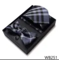 Conjunto de corbata pajarita pañuelo gemelos de cuadros azules y negros para hombre. - WB251