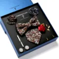Heren pak accessoires cadeaupakket set met bloemen vlinderdas pochet en manchetknopen - LB192