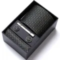Men's business tie set gift box with jacquard tie cufflinks pocket square and clip. - HB201
