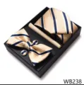 Conjunto de regalo corbata pajarita gemelos de hombre champan a rayas azul marino - WB238