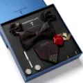 Heren bloemen jacquard vlinderdas pochet broche manchetknopen cadeaupakket voor trouwzakelijk pak. - LB193