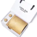 Luxe gouden zijden stropdas set met bijpassende manchetknopen in geschenkdoos. - SB288