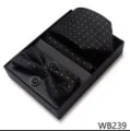 Set de regalo de corbata de boda para hombre negro oro jacquard con pañuelo y gemelos. - WB239
