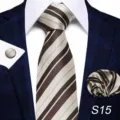 Set cravatta rigata classica da uomo con fazzoletto da taschino e gemelli per matrimonio affari - Stile S15