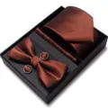 Heren bruine das vlinderdas pochet manchetknopen cadeau set voor zakelijke bruiloft. - WB236