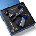 Luxe heren pak accessoires set vlinderdas dasclip manchetknopen broche geschenkdoos - LB196