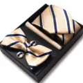 Luxe Goud Gestreept Heren Das Strik Manchetknopen Pochet Vierdelige Geschenkset! - WB238