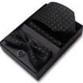 Heren zwarte geometrische das vlinderdas manchetknopen zakdoek set geschenkdoosje - WB239