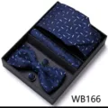 Heren donkerblauwe stropdas vlinderdas pochet en manchetknopen cadeau set voor formele bruiloft - WB166