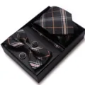 Heren luxe ruit das vlinderdas manchetknopen pochet cadeaupakket set voor formele kleding. - WB240