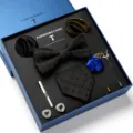 Heren formele accessoires cadeau set, vlinderdas, pochet, broche, manchetknopen variant. - LB200