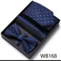 Heren blauwe geometrische jacquard das pochet manchetknopen cadeau box set formele - WB168