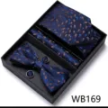 Heren blauwe paisley jacquard stropdas pochet vlinderdas en manchetknopen set doos - WB169