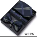 Coffret cadeau cravate nœud papillon pochette boutons de manchette bleu marine homme - WB197