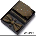 Coffret cadeau ensemble cravate nœud papillon pochette boutons de manchette mariage - WB199