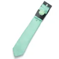Set cravatta da uomo verde menta con spilla a fiore abbinata, elegante accessorio da festa. - Verde menta