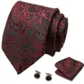 Heren zakelijke formele stropdas pochet en manchetknopen set met elegant paisley patroon. - Stijl S93