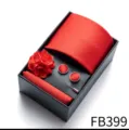 Red men's tie pocket square cufflinks lapel flower tie clip gift box set for formal wear - Red