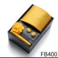 Men Yellow Tie Gift Set Box Pocket Square Cufflinks Boutonniere Elegant Business Wedding - Yellow