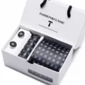 Men's silk tie pocket square and cufflinks gift box set with classic clover pattern. - SB13
