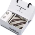 Men's striped tie, pocket square and cufflinks gift box set for business and weddings. - SB15