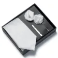 Set regalo cravatta bianca uomo con fazzoletto spilla da petto e fermacravatta - Bianco puro